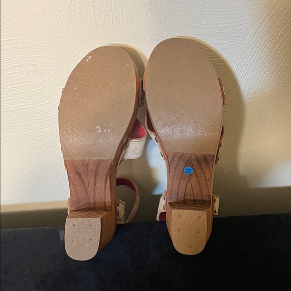 BED STU kalah strappy white distressed leather wooden platform heels Size 8 - Picture 13 of 17